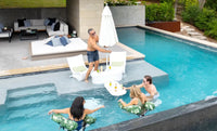 Perfect for pool ledges with water depths up to 9 inches or placed on the coping, this all-in-one bar sets up in minutes, bringing convenience and flair to any gathering.