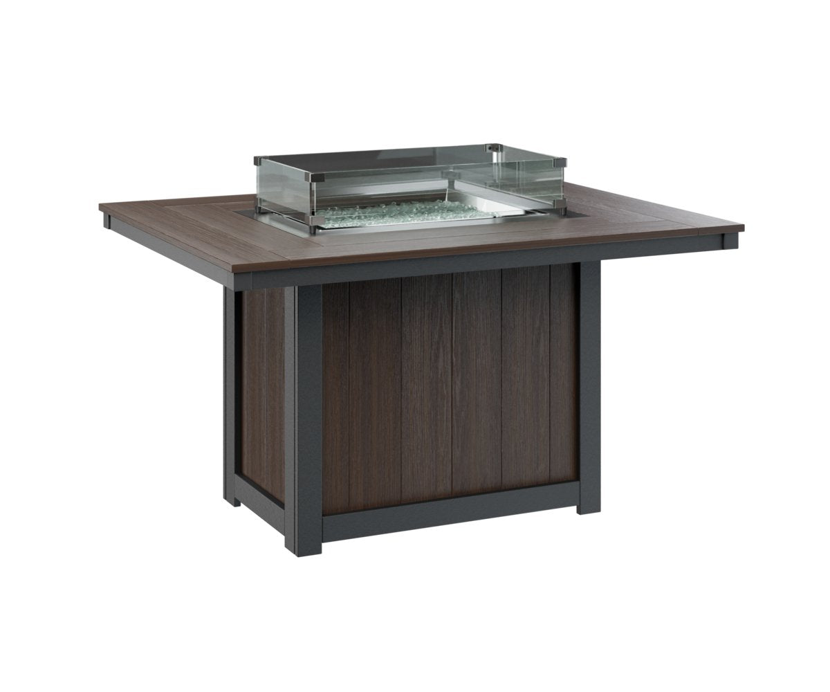 Berlin Gardens Donoma 54″ Rectangular Dining Fire Pit Table in Brazilian Walnut on Black
