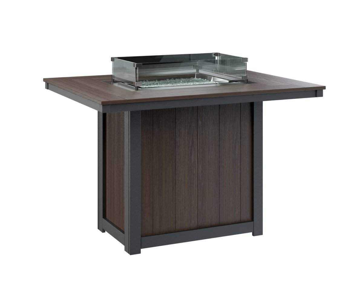 Berlin Gardens Donoma 54″ Rectangular Counter Height Fire Pit Table in Brazilian Walnut on Black