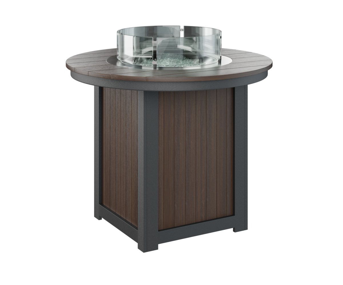 Berlin Gardens Donoma 44″ Round Counter Height Fire Pit Table in Brazilian Walnut on Black