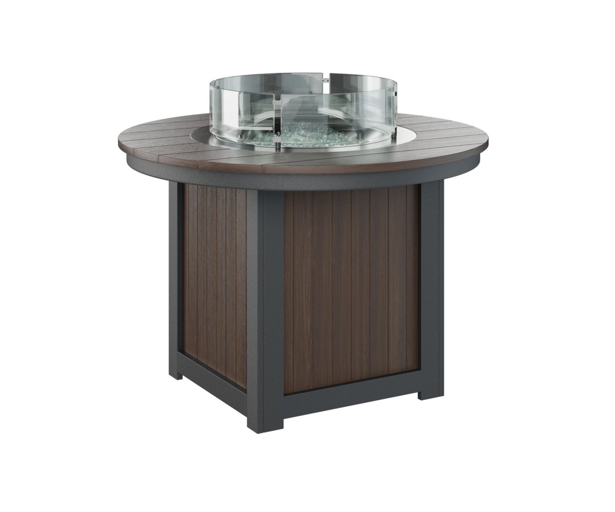 Berlin Gardens Donoma 44″ Round Dining Fire Pit Table in Brazilian Walnut on Black