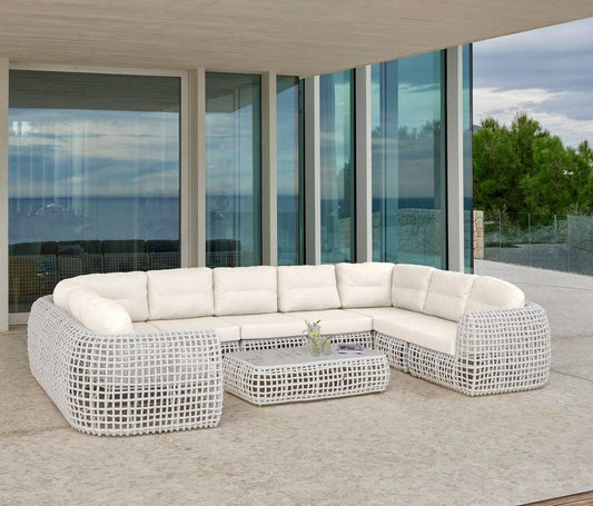 Dynasty 10-Piece Sectional Set (White Mushroom) with Sunbrella Cushions