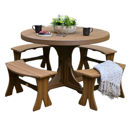 LuxCraft 4' Round Outdoor Dining Table 5-Piece Set | Dining Table Benches