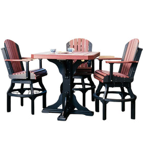 LuxCraft 41" Square Table Outdoor Dining Set with Adirondack Swivel Chairs