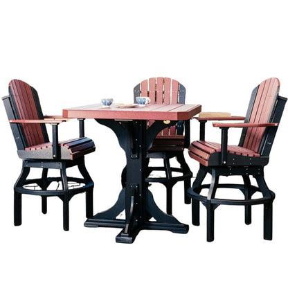 LuxCraft 41" Square Table Outdoor Dining Set with Adirondack Swivel Chairs