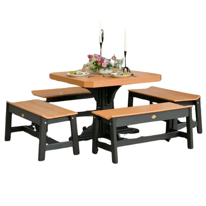 LuxCraft 41" Square Table Outdoor Dining Set with Cafe Dining Benches