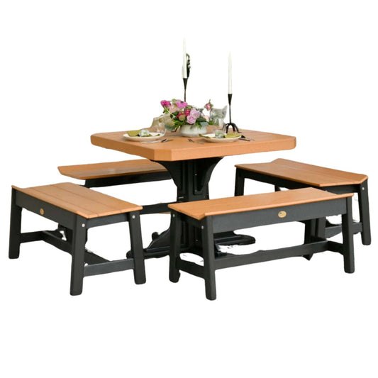 LuxCraft 41" Square Table Outdoor Dining Set with Cafe Dining Benches