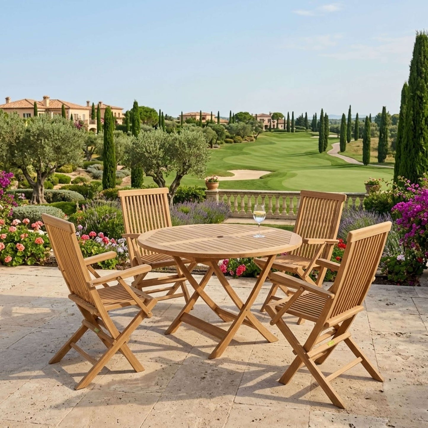 Anderson Teak Bahama Classic 5-Piece Folding Armchair Dining Set