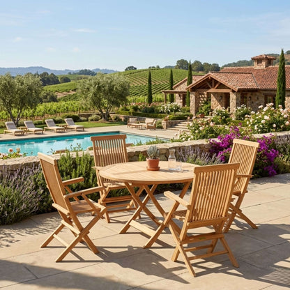 Anderson Teak Bahama Classic 5-Piece Folding Armchair Dining Set