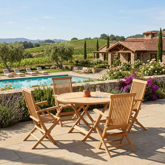 Anderson Teak Bahama Classic 5-Piece Folding Armchair Dining Set