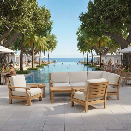 Anderson Teak Riviera Luxe 7-Piece Modular Sectional with Square Tables