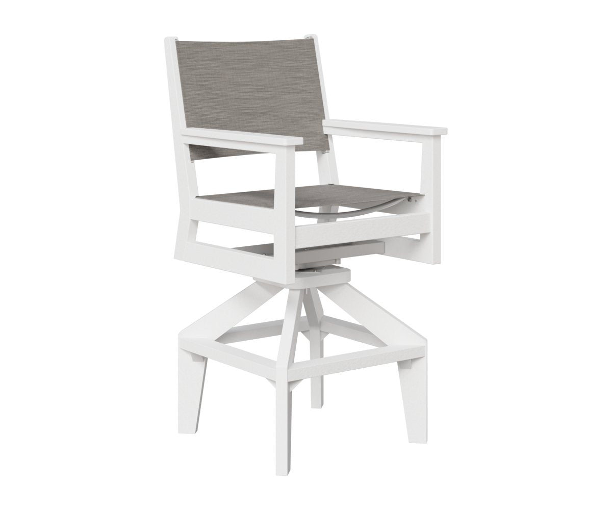 Berlin Gardens Mayhew Padded Sling Swivel Bar Chair — White frame