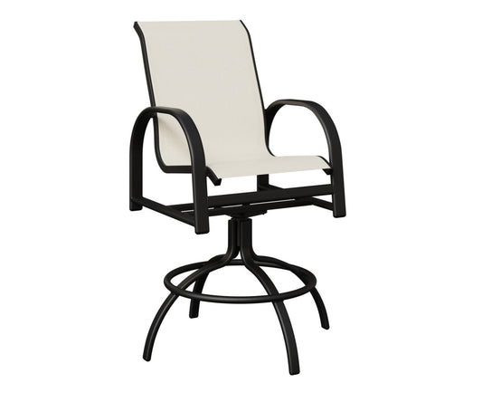 Berlin Gardens Murphy Standard Sling Swivel Bar Chair — White sling on Matte Black frame