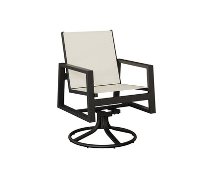 Berlin Gardens Vida Standard Sling Swivel Rocker Dining Chair — White sling on Matte Black frame