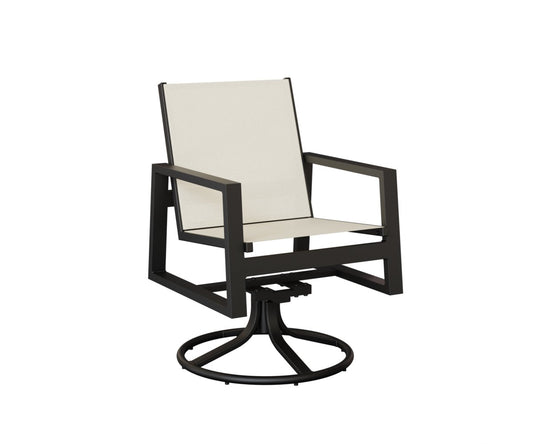 Berlin Gardens Vida Standard Sling Swivel Rocker Dining Chair — White sling on Matte Black frame