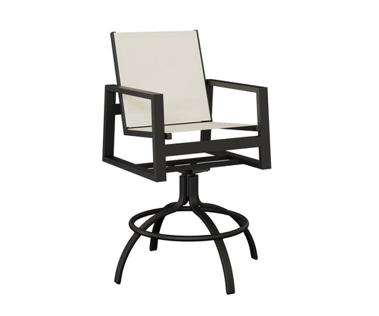 Berlin Gardens Vida Standard Sling Swivel Bar Chair — White sling on Matte Black frame