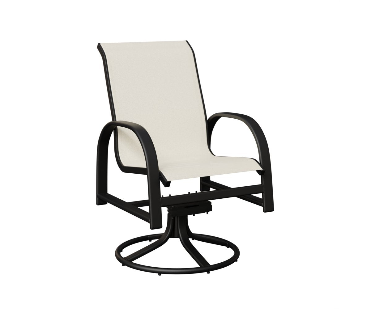 Berlin Gardens Murphy Padded Sling Swivel Rocker Dining Chair — White sling on Matte Black frame