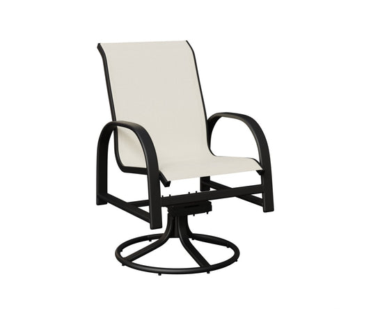 Berlin Gardens Murphy Padded Sling Swivel Rocker Dining Chair — White sling on Matte Black frame