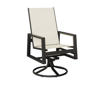 Berlin Gardens Vida Padded Sling High Back Swivel Rocker Dining Chair — White sling on Matte Black frame