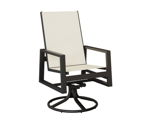 Berlin Gardens Vida Padded Sling High Back Swivel Rocker Dining Chair — White sling on Matte Black frame