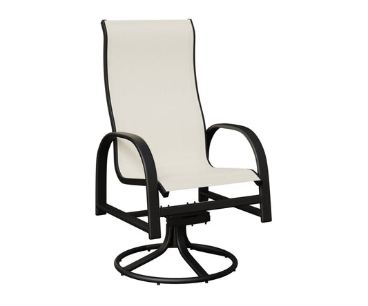 Berlin Gardens Murphy Padded Sling High Back Swivel Rocker Dining Chair — White sling on Matte Black frame