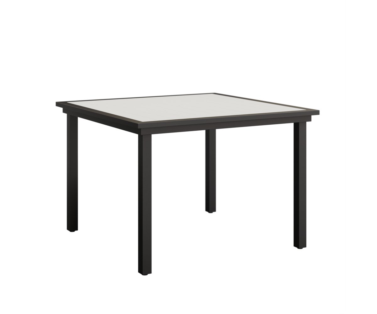 Berlin Gardens Vida 44″ Square Poly Dining Table — White on Matte Black