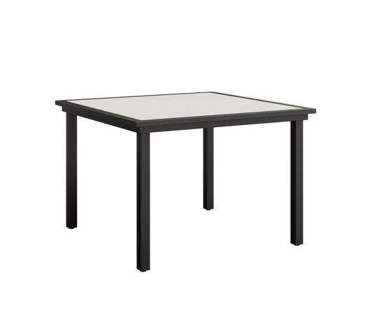 Berlin Gardens Vida 44″ Square Poly Dining Table — White on Matte Black